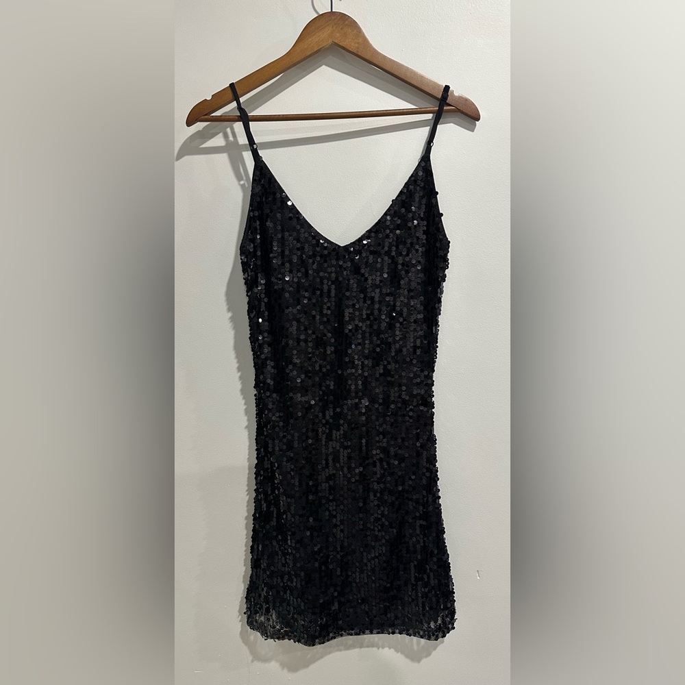 SEDUCTIONS Y2K Black Sequins‎ Party Festival Holiday Mini Dress Size S
